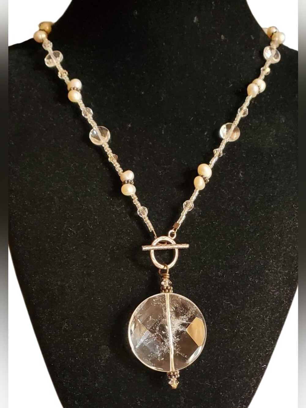 Vtg. Natural Crystals & Pearls Necklace